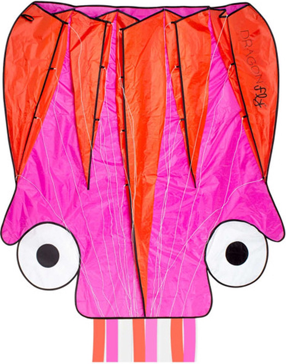 Cerf-volant libellule - poulpe - rose orange - 124 x 127 cm - à partir de 7 ans