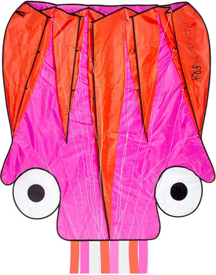Cerf-volant libellule - poulpe - rose orange - 124 x 127 cm - à partir de 7 ans