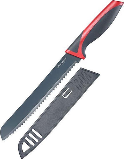 Couteau à pain Westmark, avec lame longue dentelée, longueur de lame 20 cm, avec protège-lame, plastique inox, rouge anthracite, 14552270