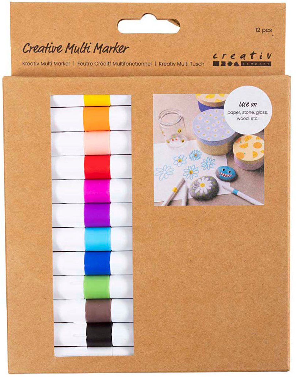Creativ company marqueur multi créatif, largeur de trait 4 mm, différentes couleurs, 12 pièces 1 boîte