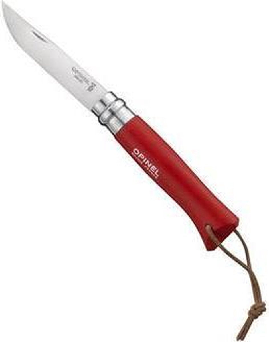 Couteau de poche Opinel - cordon cuir - acier inoxydable bois rouge