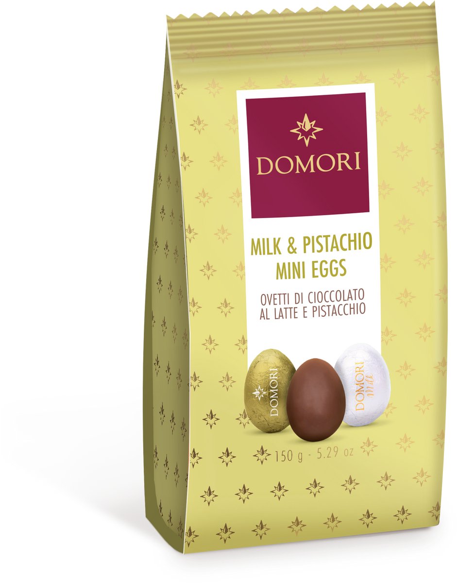 Collection d'anthologie Domori Oeufs de Pâques – mini œufs en chocolat au chocolat au lait pistache – chocolat italien de luxe – 150g | lait | œufs en chocolat à la pistache