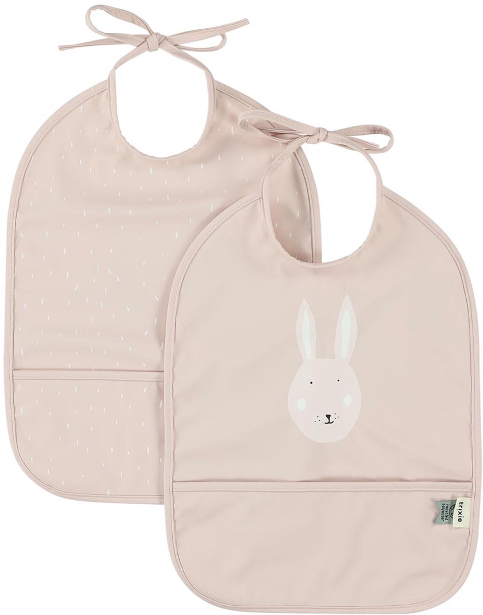 Trixie bavoir lavable 2-pack mrs. lapin - bavoir pour enfants - 100% polyester recyclé - facile d'entretien - rose
