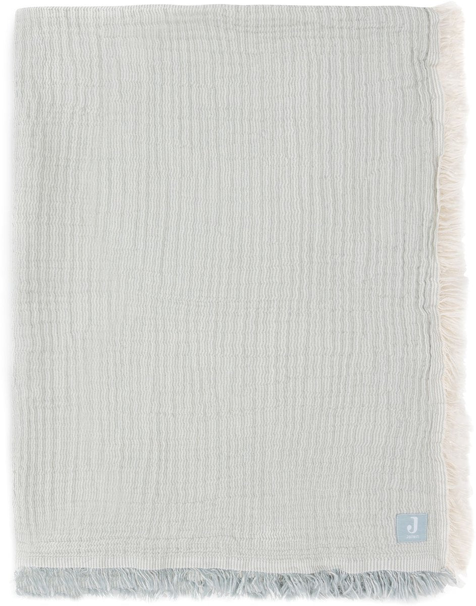 Jollein couverture berceau 120x120cm - franges rayures vert d'eau ivoire - gots