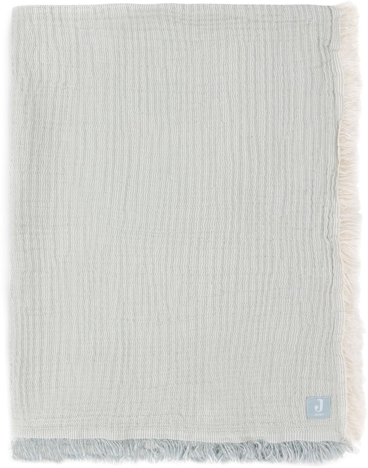 Jollein couverture berceau 120x120cm - franges rayures vert d'eau ivoire - gots