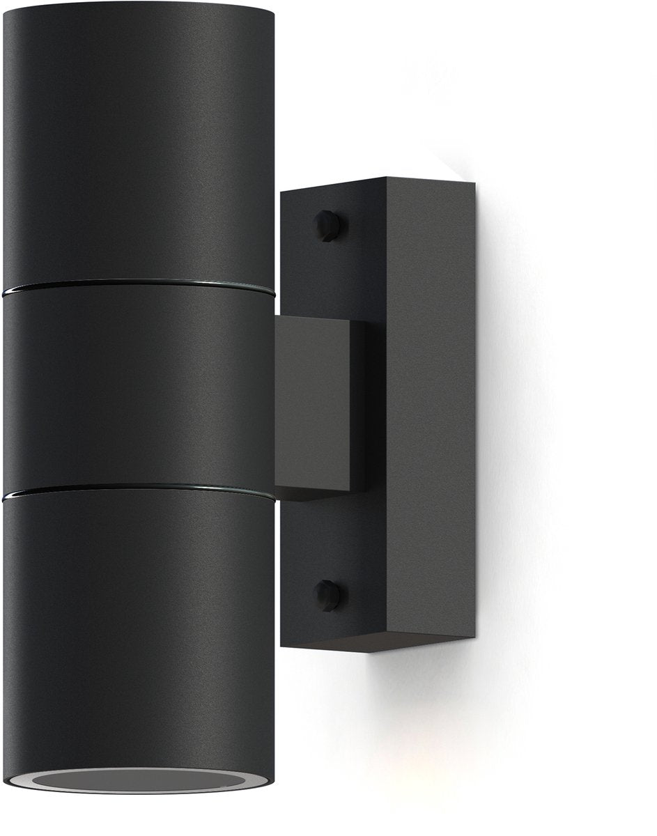 Calex applique up downlight turin - 2x gu10 - ip54 résistant à l'eau et à la poussière - convient pour l'intérieur et l'extérieur - installation facile - cylindre - noir