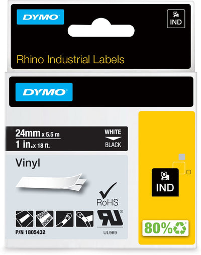 Étiquettes en vinyle industriel Dymo rhino | 24 mm x 5,5 m | impression blanche sur noir | étiquettes autocollantes pour imprimantes d'étiquettes Rhino Label Manager