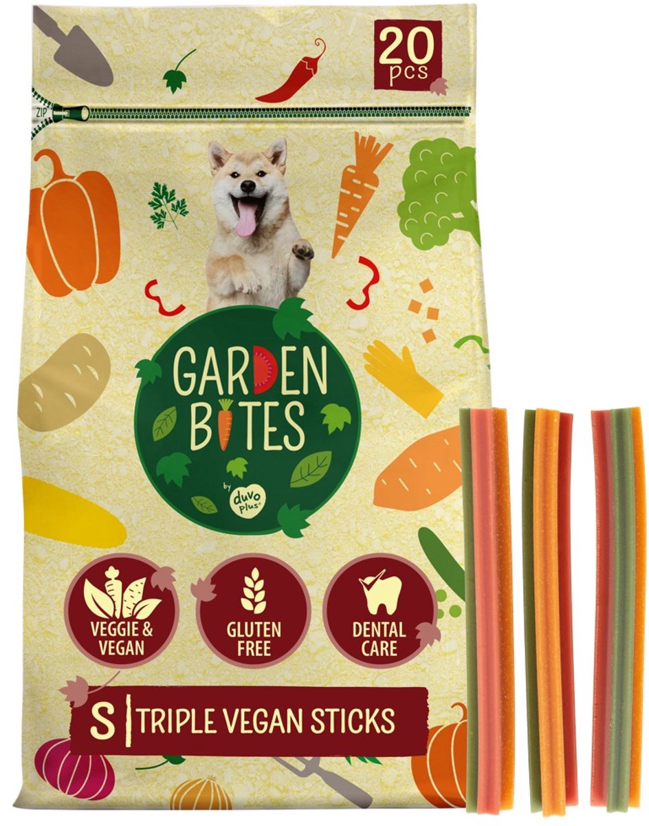 Garden Bites duvoplus - triple sticks végétaliens snacks pour chiens - friandises pour chiens - végétarien sans gluten - petit 20 pcs