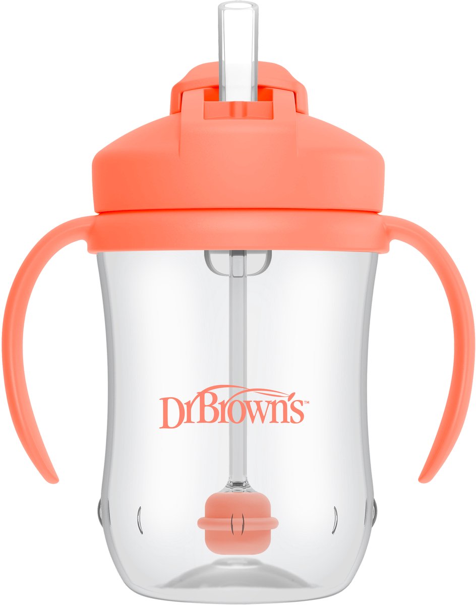 La première tasse avec paille du bébé du Dr Brown | corail
