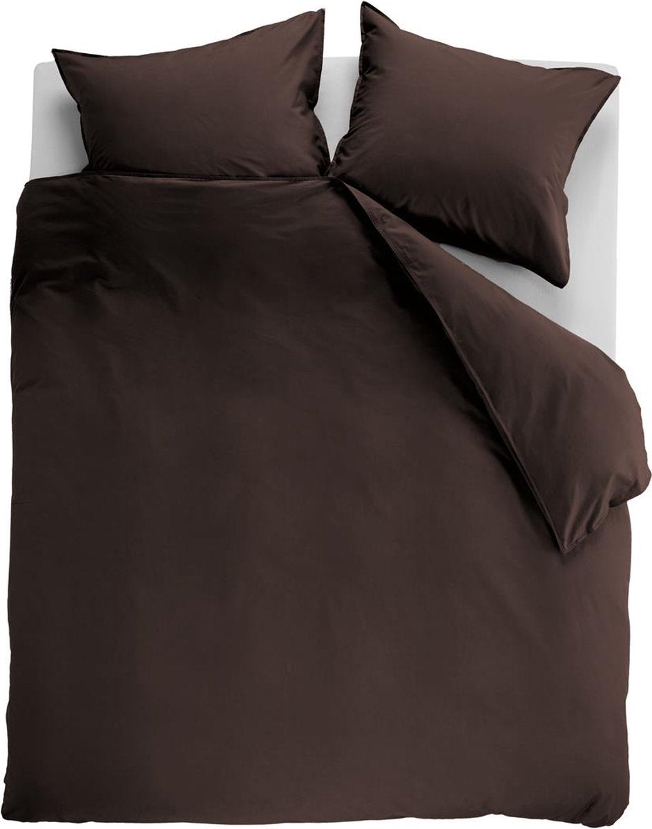 Housse de couette Ambiante coton uni - uni - double - 200x200 220 cm - marron