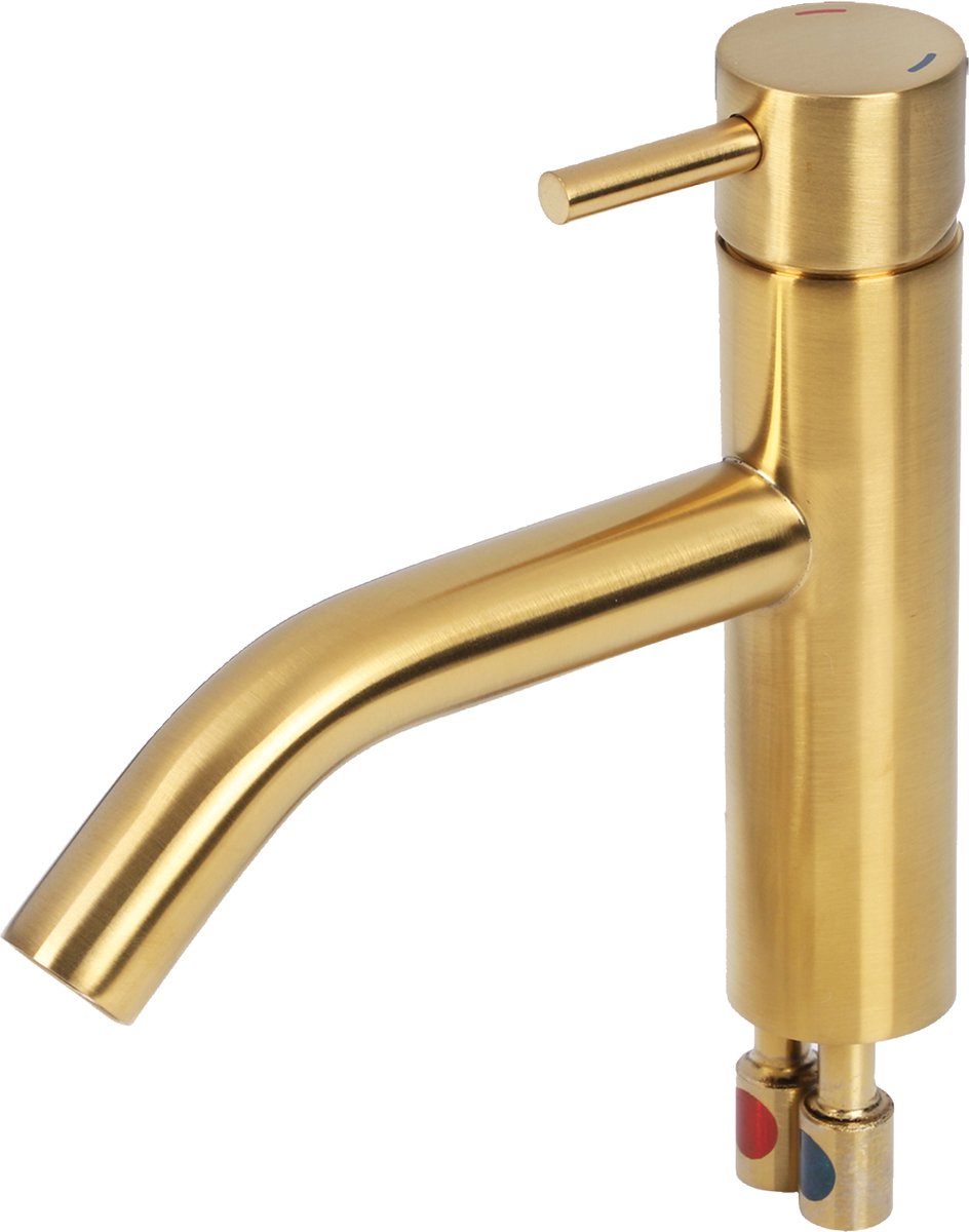 Robinet de lavabo Differnz - mitigeur - robinet courbé - froid chaud - or mat