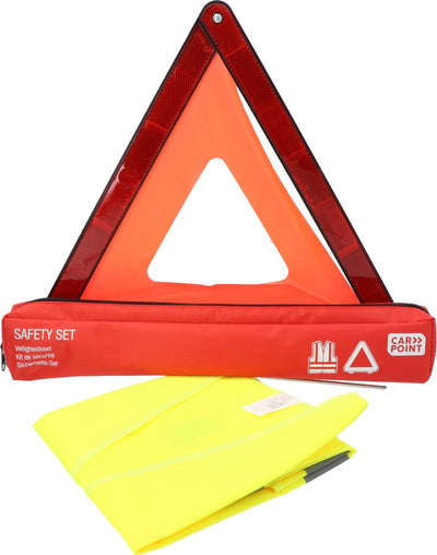 Triangle de signalisation et gilet de sécurité Carpoint - réfléchissant - quatre pieds rabattables - gilet de sécurité homologué E - sac avec fermeture éclair