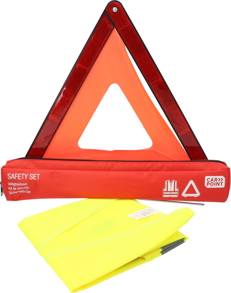 Triangle de signalisation et gilet de sécurité Carpoint - réfléchissant - quatre pieds rabattables - gilet de sécurité homologué E - sac avec fermeture éclair