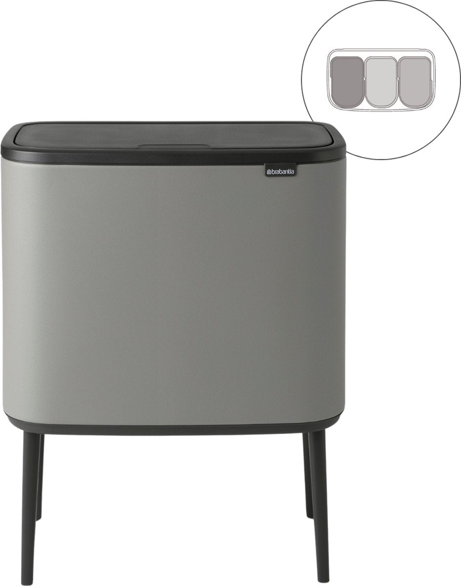 Poubelle Brabantia bo touch bin - 3 x 11 litres - tri des déchets - béton minéral gris