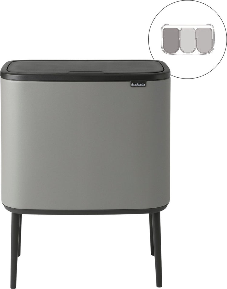 Poubelle Brabantia bo touch bin - 3 x 11 litres - tri des déchets - béton minéral gris