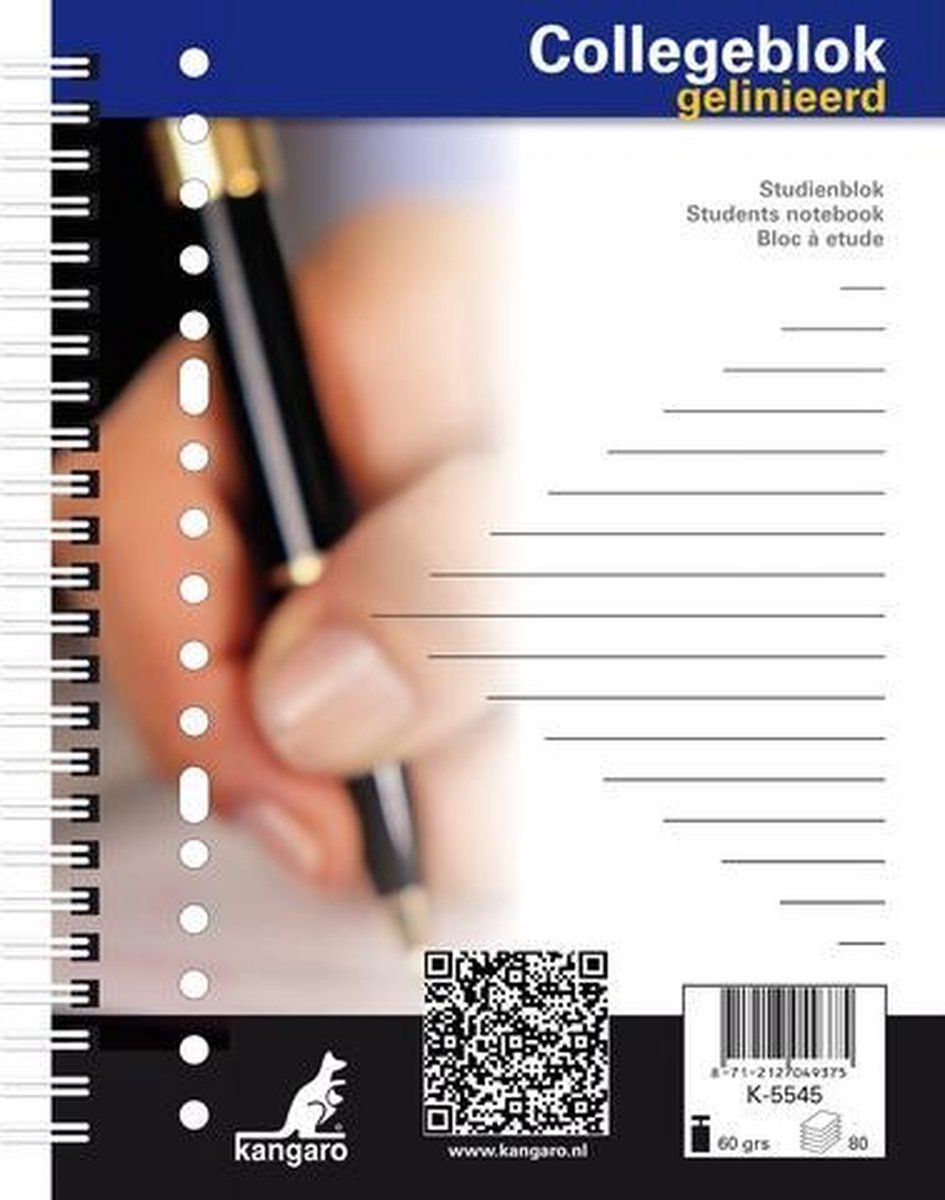 Bloc de lecture Kangaro - a5 - 17 trous - 80 gras - ligne - k-5545
