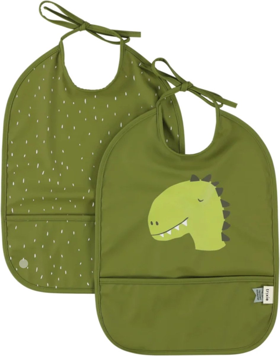 Trixie bavoir lavable 2-pack mr. dino - bavoir pour enfants - 100% polyester recyclé - facile à nettoyer - vert