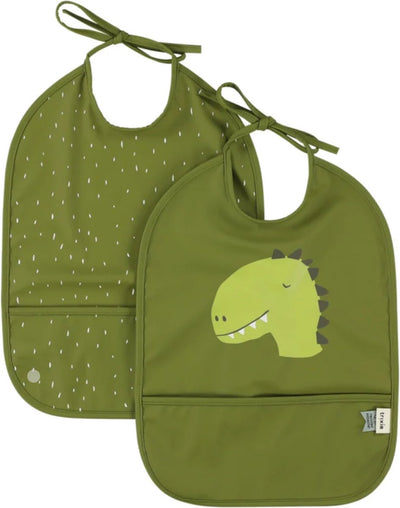 Trixie bavoir lavable 2-pack mr. dino - bavoir pour enfants - 100% polyester recyclé - facile à nettoyer - vert