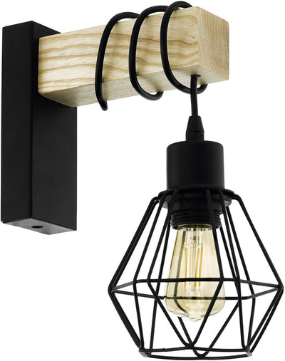 Applique Eglo townshend 5 - e27 - 27,5 cm - bois - marron noir - bois fsc