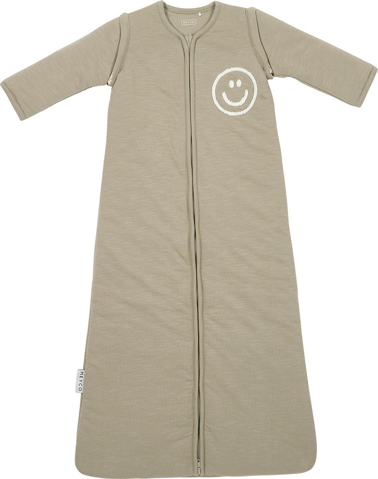 Meyco gigoteuse bébé flammé avec application sourire avec manches zippées - taupe blanc cassé - 110 cm - 2,5 tog