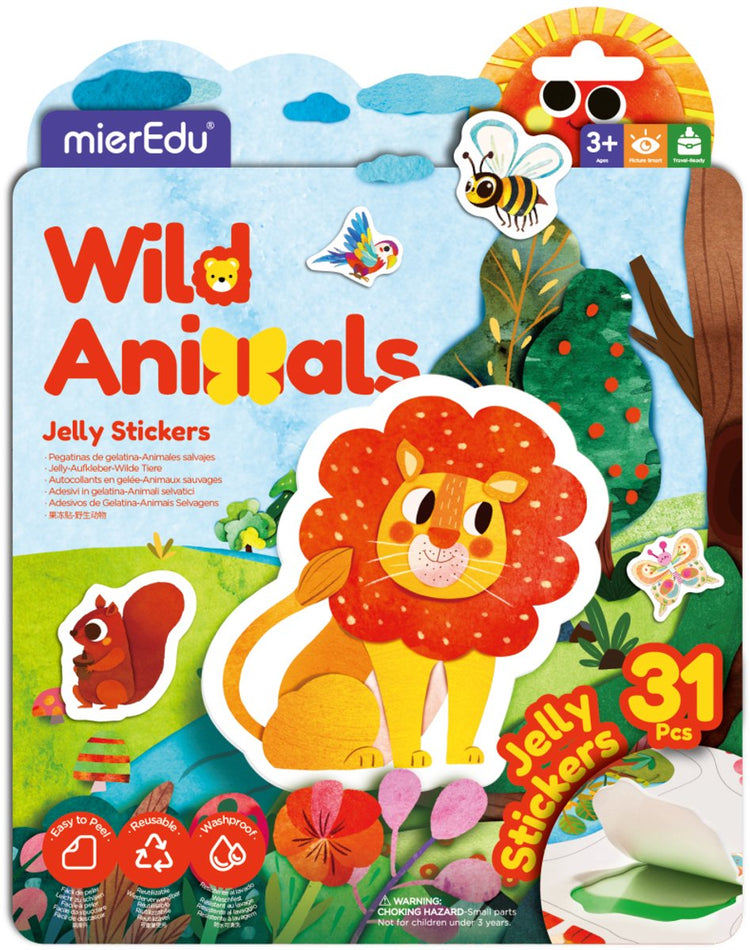 Autocollants gelée Mieredu - animaux sauvages - réutilisables - +30 pièces - 3 ans