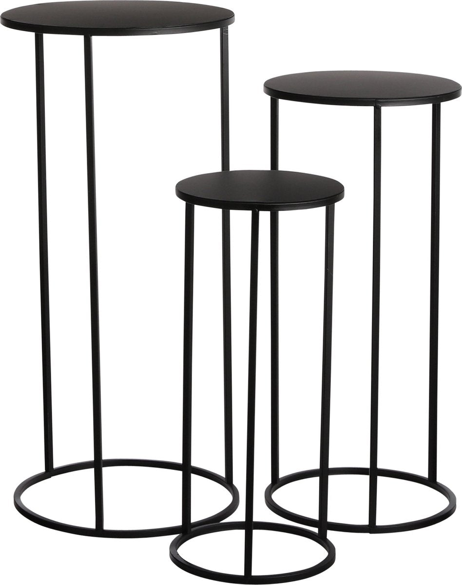 Mica decorations table d'appoint quinty - lot de 3 - h70 x ø32 cm - métal - noir