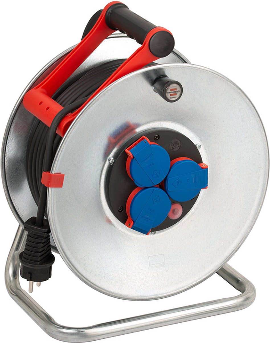 Brennerstuhl garant s ip44 enrouleur de câble (câble 50 m noir, tôle d'acier, utilisation extérieure de courte durée, fabriqué en Allemagne) argent