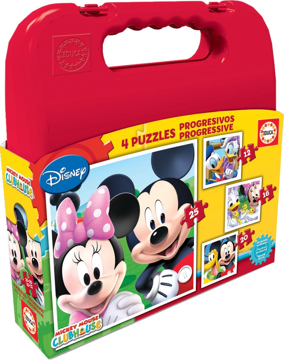 Educa - disney - mickey mouse - lot de 4 puzzles - à partir de 12 ans - 25 pièces - Cadeaux Sinterklaas