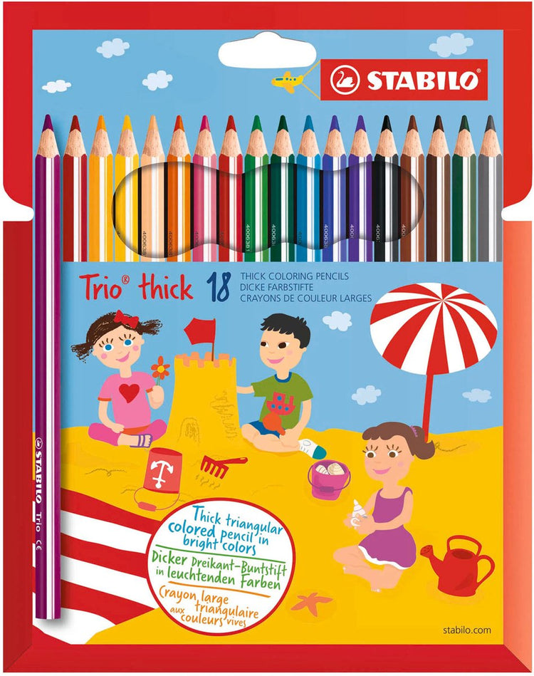 Stabilo trio épais - crayon de couleur ergonomique - avec noyau extra épais 4,2 mm - étui de 18 couleurs