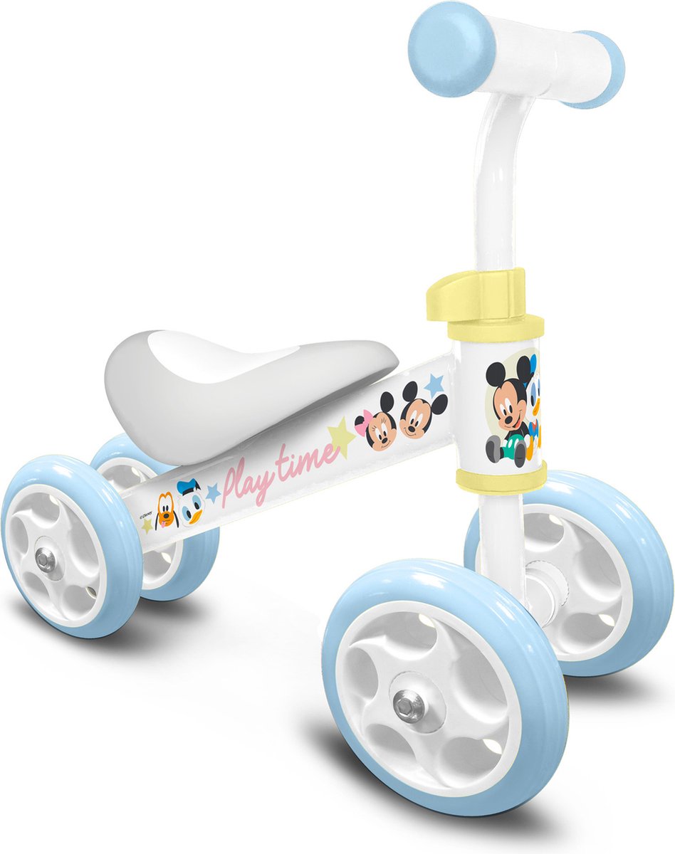 Temps de jeu Mickey Balance Bike avec 4 roues bleu blanc junior bleu clair