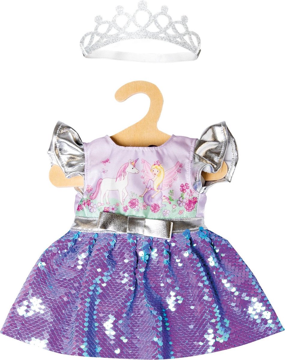 Frais de robe de poupée Heless et licorne avec paillettes et kroon, 35-45 cm