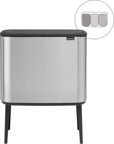 Poubelle Brabantia bo touch bin - 3 x 11 litres - tri des déchets - acier mat résistant aux empreintes digitales