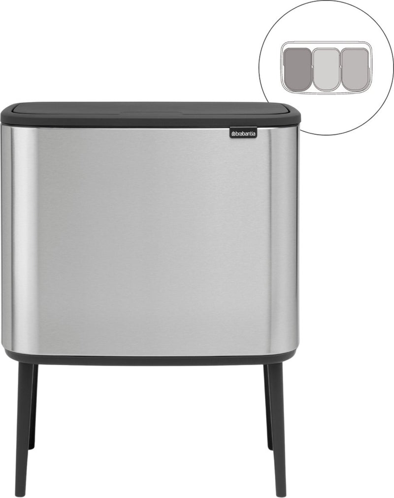Poubelle Brabantia bo touch bin - 3 x 11 litres - tri des déchets - acier mat résistant aux empreintes digitales
