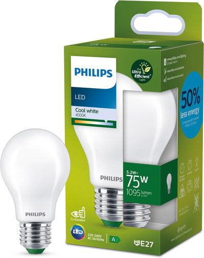 Philips LED Lampe LED Philips ultra efficace mate - 75 W - E27 - lumière blanc froid