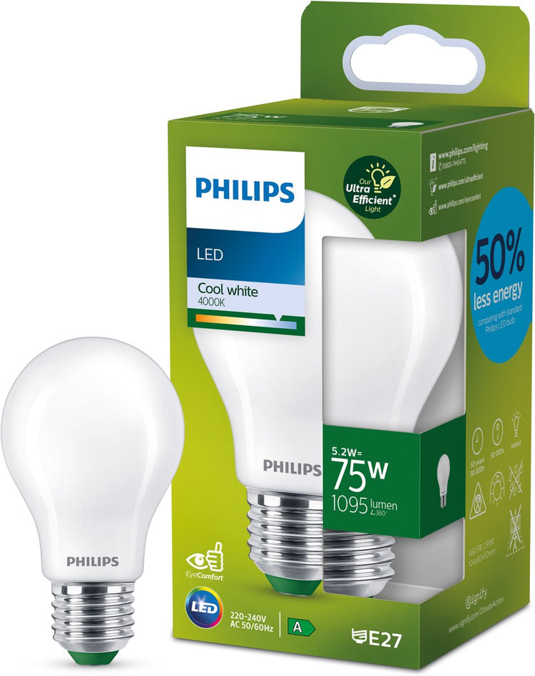 Philips LED Lampe LED Philips ultra efficace mate - 75 W - E27 - lumière blanc froid