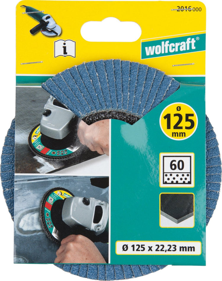 Wolfcraft - disque à lamelles - 125 mm - grain 60 - meuleuse d'angle à plaque à lamelles de ponçage pour métal - 2016000