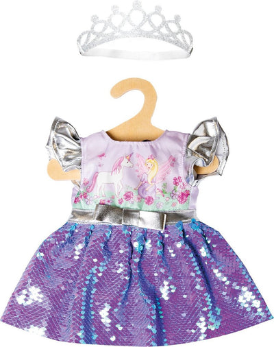 Frais de robe de poupée Heless et licorne avec paillettes et kroon, 28-35 cm