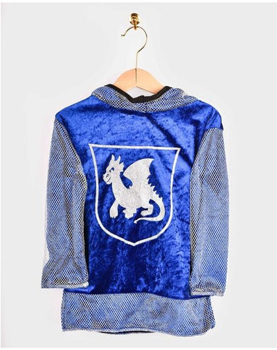 Den Goda fen costume chevalier - chemise en velours avec capuche - 98-104cm - 2-4 ans - bleu