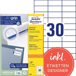 Etiquettes universelles avery zweckform 3489 70x29,7mm blanc