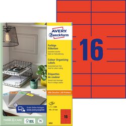 Etiquettes universelles avery zweckform 3452 105x37mm rouge