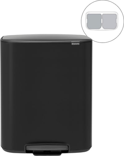 Poubelle Brabantia bo - 2 x 30 litres - tri des déchets - noir mat