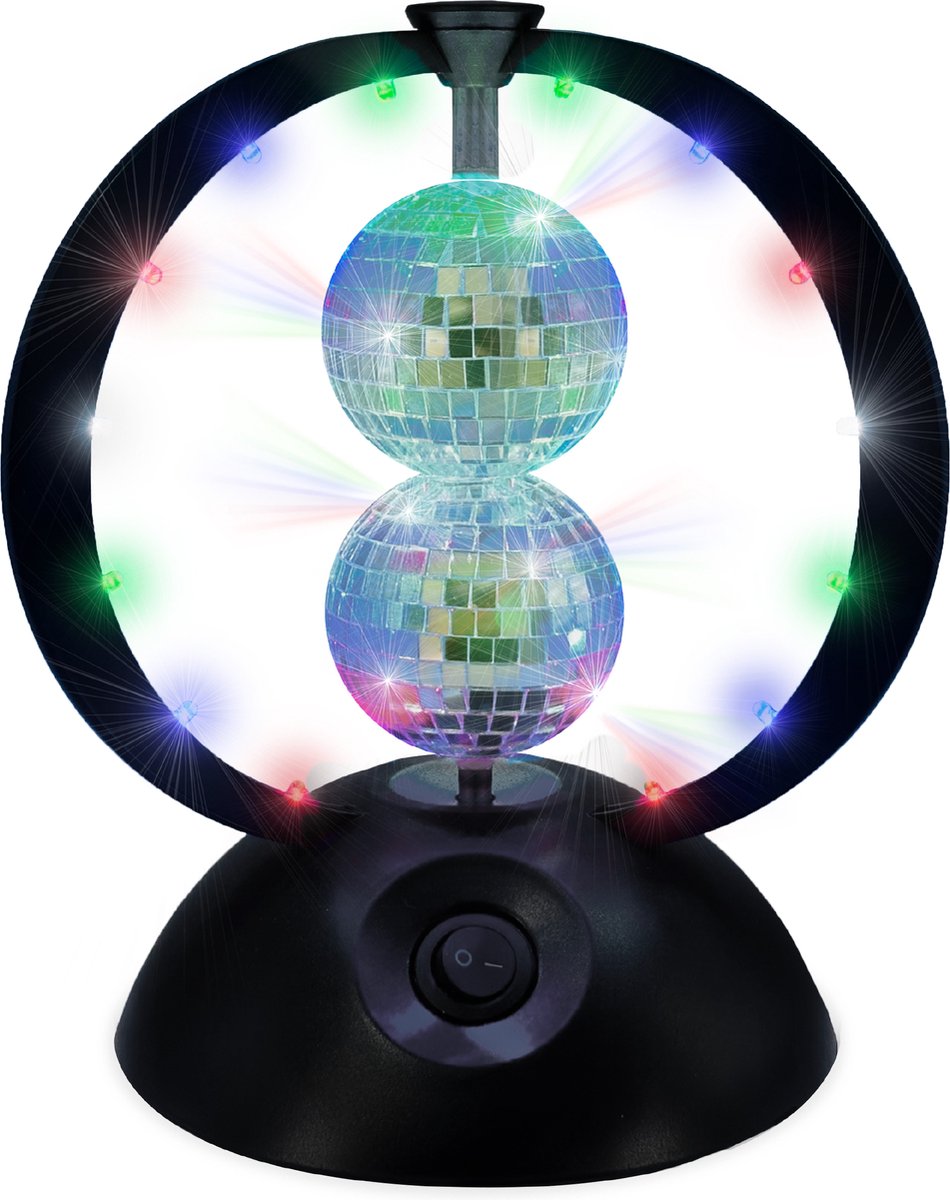 Partyfunlights boule disco à miroir rotatif noir - Lumière LED - éclairage de fête - lampe disco - pour enfants