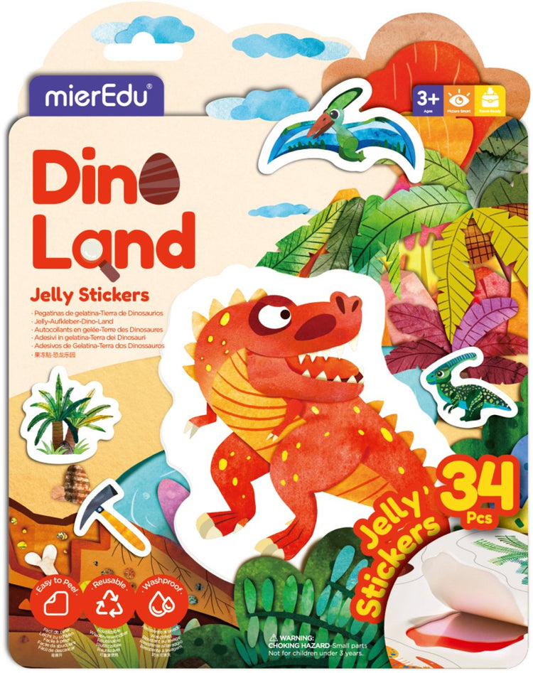 Autocollants gelée Mieredu - dino land - réutilisables - +30 pièces - 3 ans