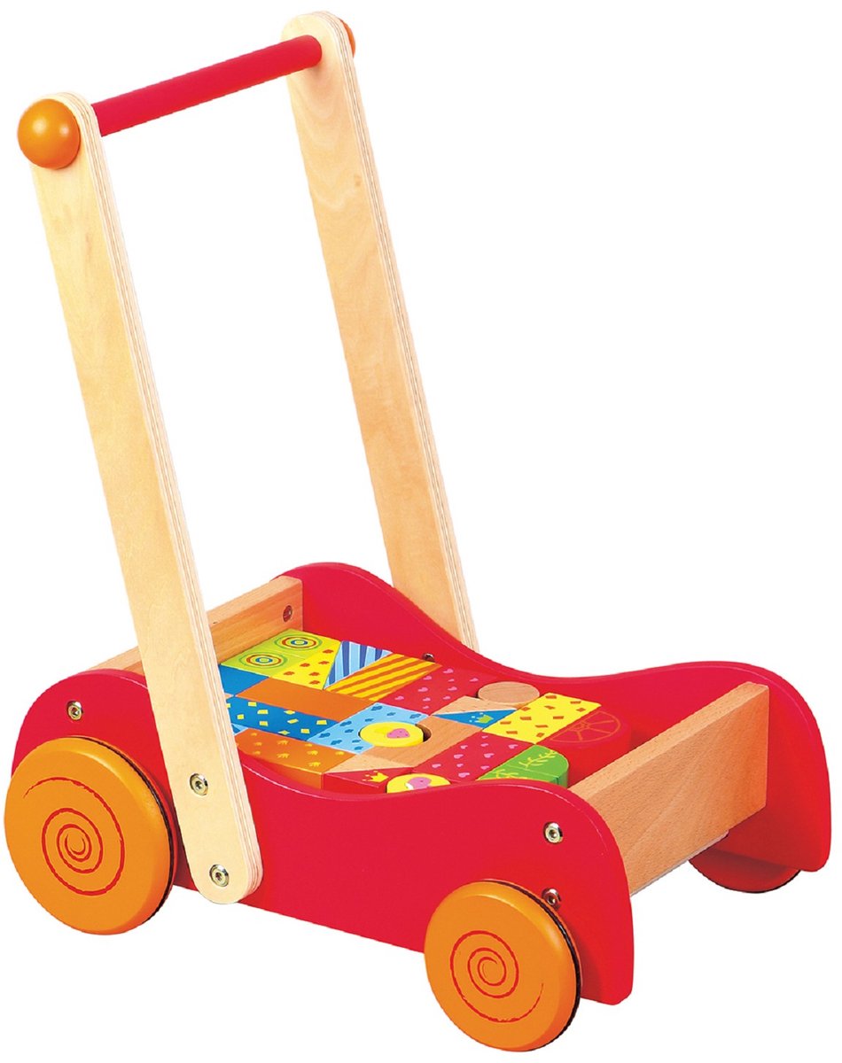 Jouets Lelin - pousseur et déambulateur avec 30 blocs colorés
