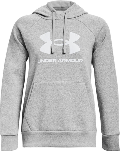 Pull de sport Under Armour UA Rival Fleece Big Logo HD pour Femme - Gris - Blanc