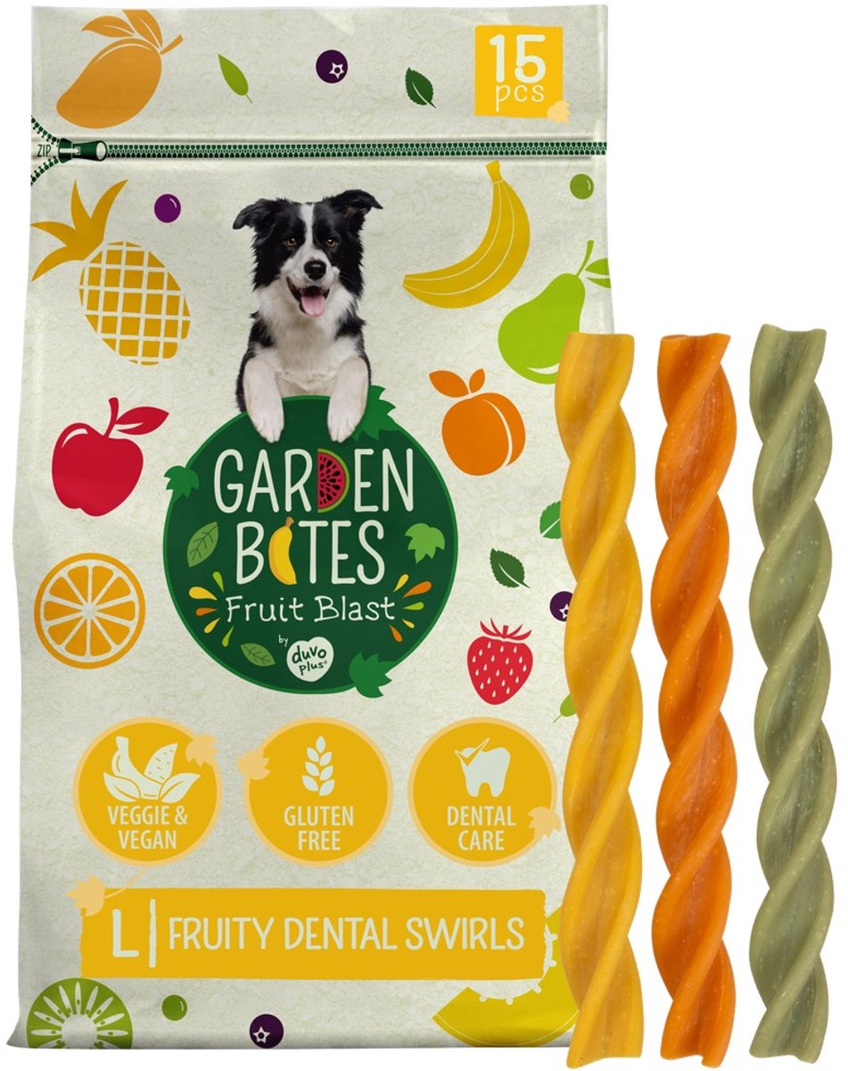 Garden Bites duvoplus - snacks pour chiens tourbillonnants dentaires fruités - friandises pour chiens - végétarien sans gluten - grand 15pcs