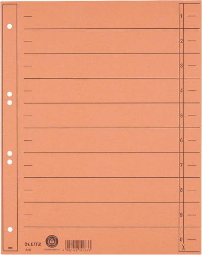 Carton à onglets gradués Leitz - onglets inscriptibles, 2 4 anneaux - pour chemises et classeurs à anneaux - orange