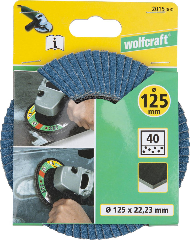 Wolfcraft - disque à lamelles - 125 mm - grain 40 - meuleuse d'angle à plaque à lamelles de ponçage pour métal - 2015000