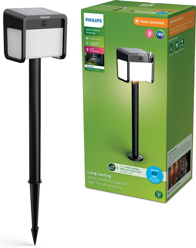 Philips LED Lampe sur pied Philips Ezra - LED ultra efficace - lampe solaire d'extérieur - lumière chaude et brillante ; 3000k - noir - détecteur de mouvement - énergie solaire - capteur crépusculaire - éclairage d'allée de jardin
