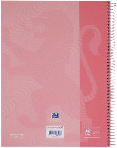 Livre européen d'Oxford school - cahier - tranche colorée - a4+ - trait - 80 feuilles - 4 trous - couverture rigide - rose pastel